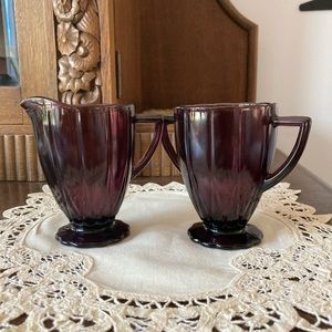 Hazel Atlas Newport Amethyst Depression Glass Sugar and Creamer Bowl
